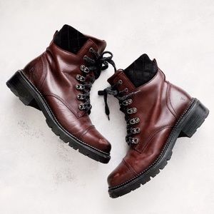 Frye burgundy combat boots with suede cuff size 8